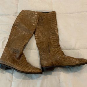 Stuart Weitzman Equine Croc-Embossed Knee Boot